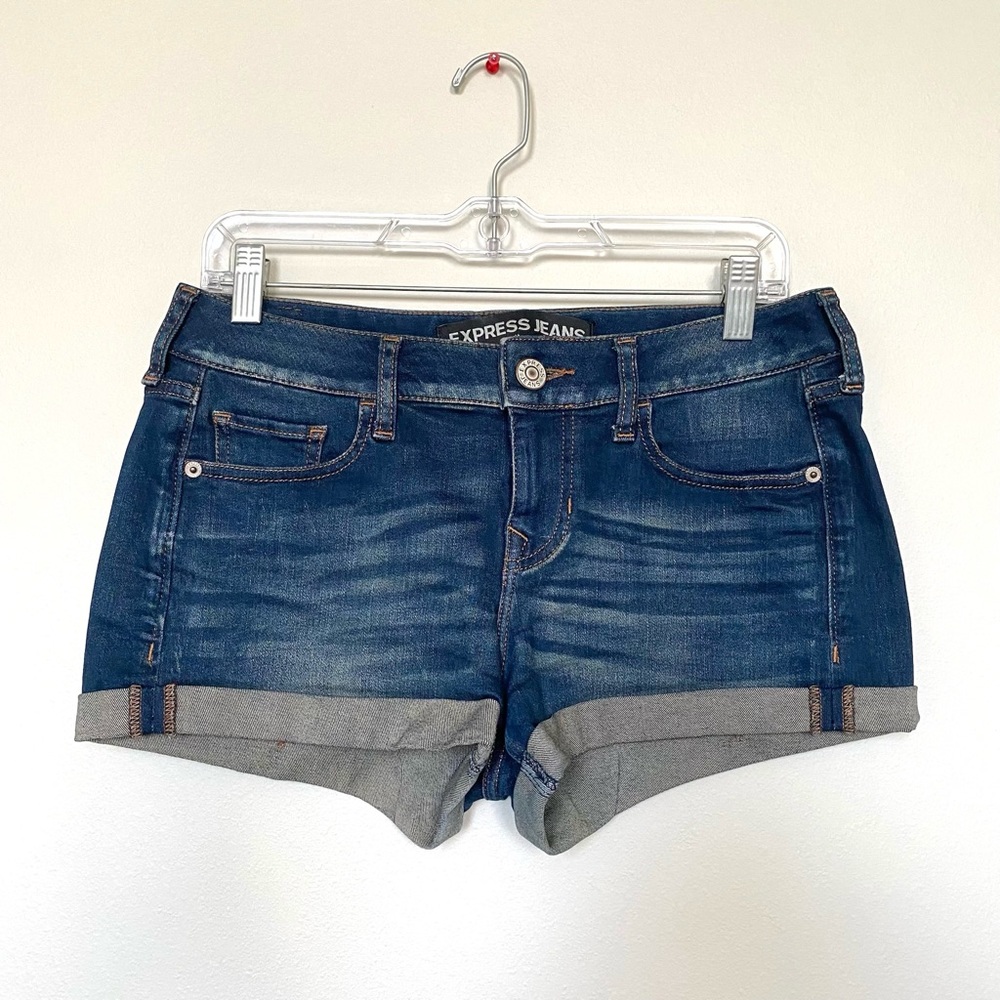 Express Jeans Shortie Low Rise Denim Shorts Dark Blue